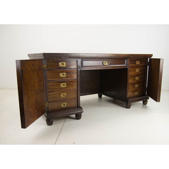 Image 1 of Vintage freestanding desk in wood and brass, 1920s