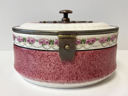 Vintage Art Nouveau aardewerken koekjespot, gemaakt in Duitsland, begin 1900.