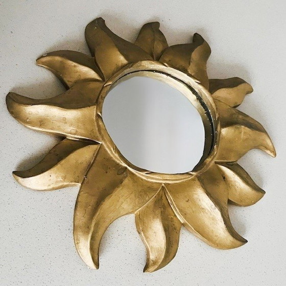 Image 1 of Vintage gold sunburst sun mirror Hollywood Regency 28 cm 1980s