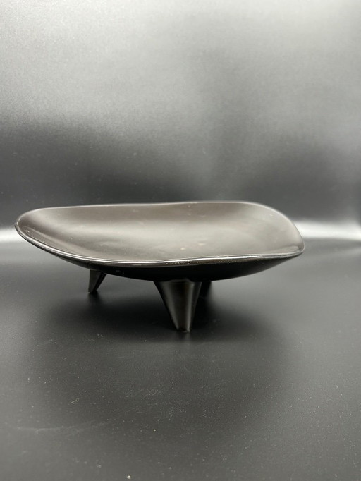 black ceramic trinket tray, 1950s