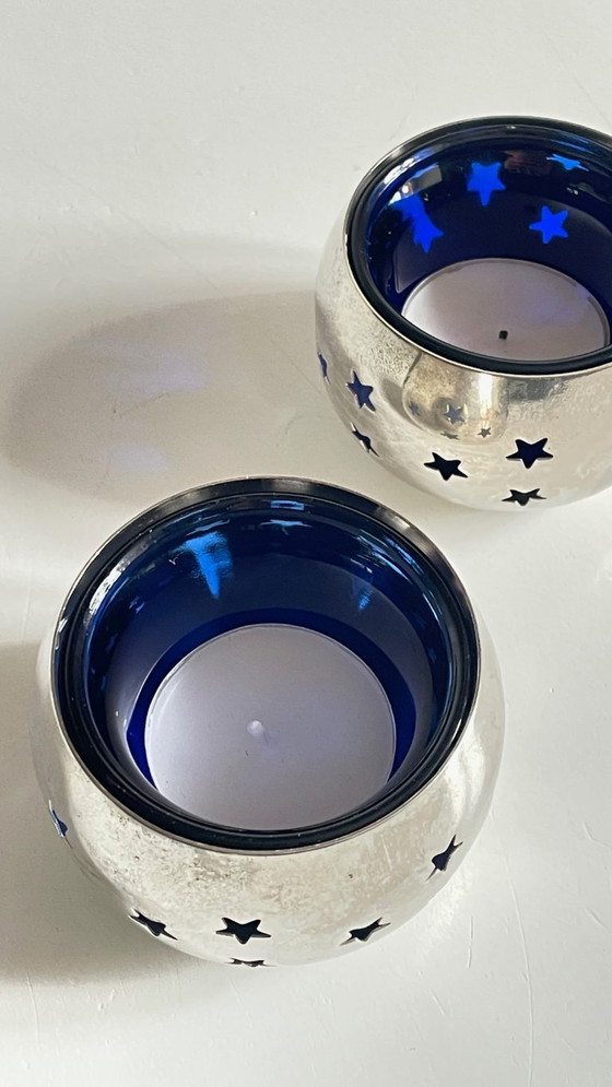 Image 1 of PHOTOPHORES Métal Argenté et Etoiles