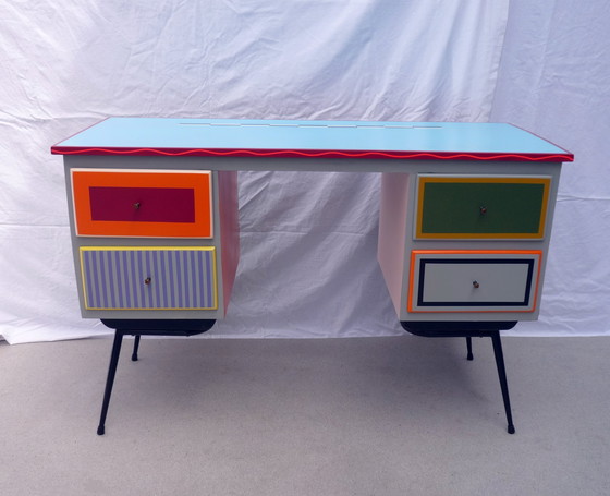 Image 1 of Bureau  vintage 4 Tiroirs  sur pieds compas