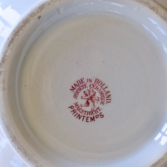 Image 1 of Large 19th-century Dutch ironstone jug signed Maestricht, "Spring" collection