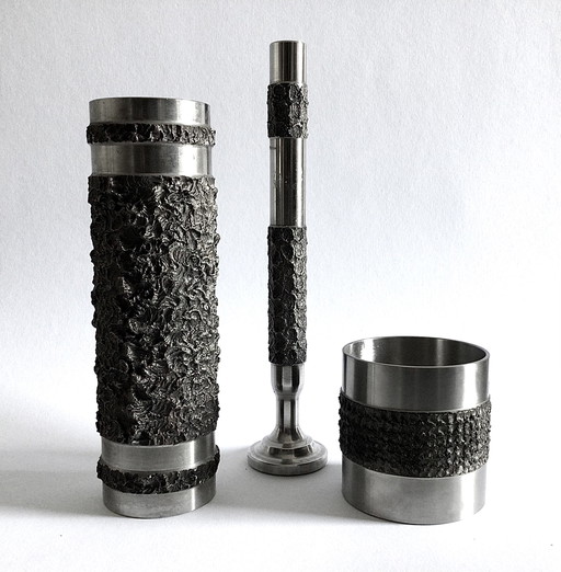 3 brutalist steel vases 1970s
