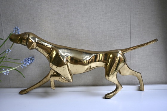 Image 1 of Hollywood Regency XL vintage brass dog statue