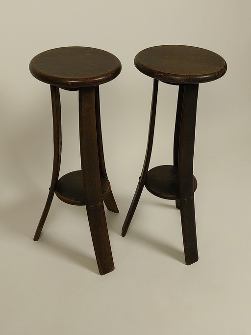 Satz von 2 Holzhockern - Brutalistischer Stil