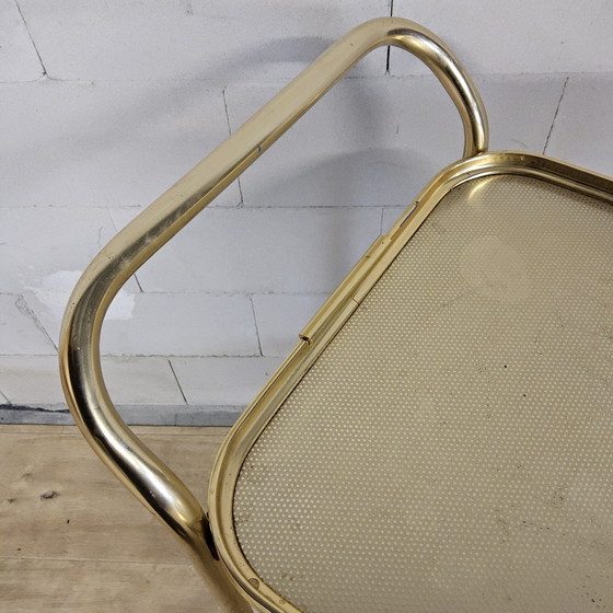 Image 1 of Vintage Engelse Serveerwagen Goudkleurig 50s/60s trolley / barcart (alluminium) hotel troley