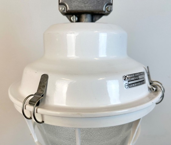 Image 1 of White Industrial Factory Light with Plastic Grid from Elektrosvit, 1990s