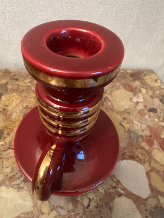 Image 1 of Bougeoir debut années 50 en céramique St-Clement Bordeaux Rehaussé d’ Or