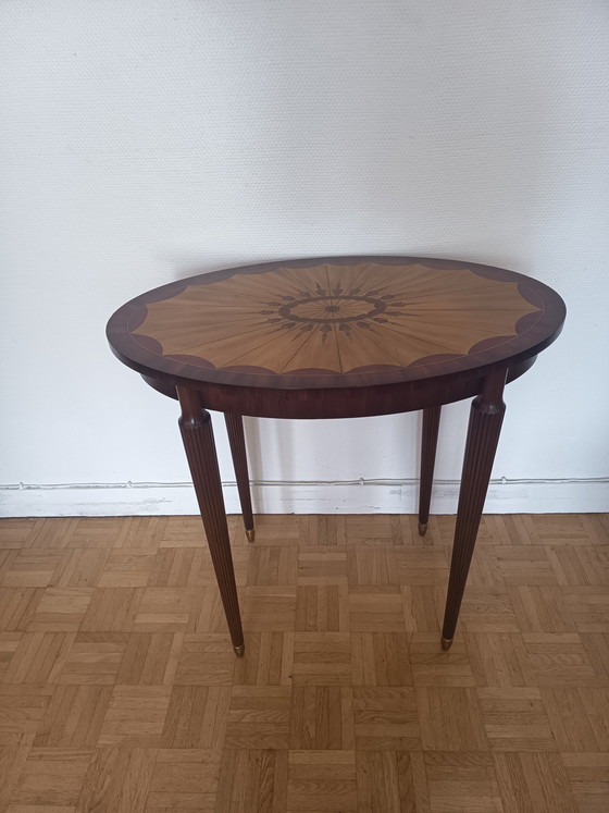 Image 1 of Mesa auxiliar: Excepcional mesa de pedestal Maitland-Smith Prestige – Marquetería artística