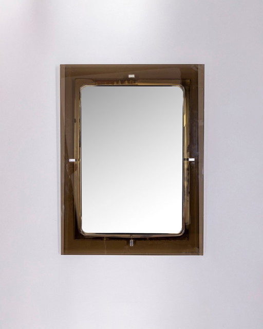 Miroir mural vintage des années 1970 en verre fumé, design italien