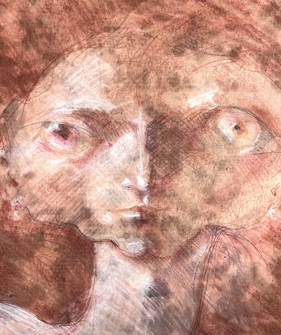 Image 1 of Robert Detheux - Large surrealist portrait on canvas - 80x70cm