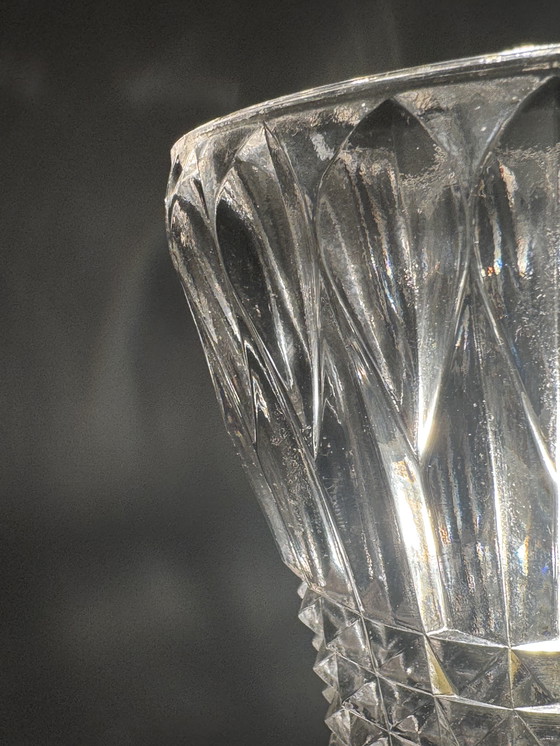 Image 1 of Mid-Century Table Lamp with Cut Glass Shade and Wooden Base – Vintage Design Lighting