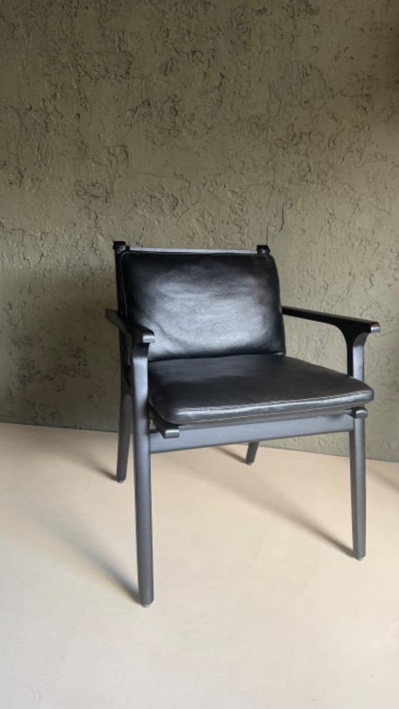 Image 1 of Stellar Works Ren dining table + 6 chairs – black oak / leather