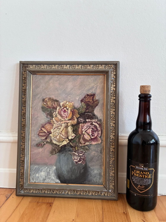 Image 1 of Vintage original flower oil painting, flower still life art