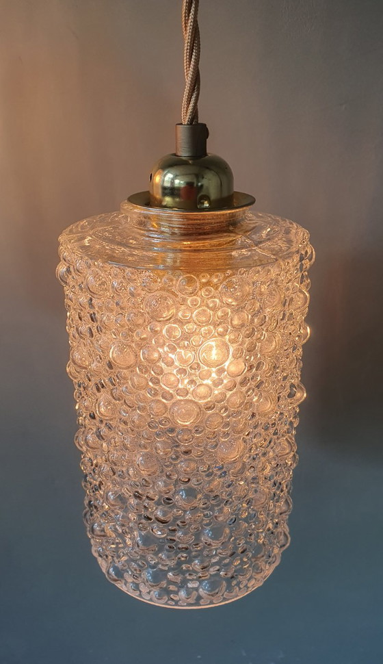Set of 2 Vintage Glass Pendant lamps - Bubble Glass Texture (photo 12 of 26)