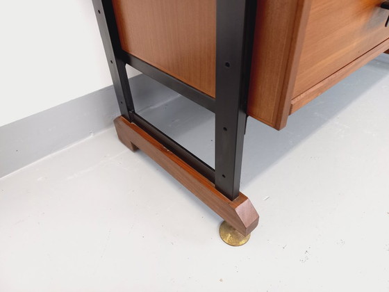 Image 1 of Vintage Italian teak and metal double modular bookshelf from the 60s