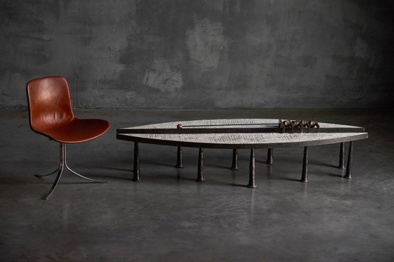 Image 1 of Thomas Serruys salontafel in brutalistische stijl, staal en steen, België, 2019