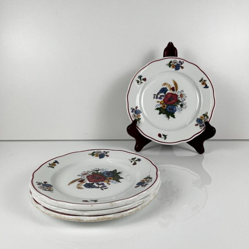 Set de 4 Assiettes à Dessert "Agreste", Sarreguemines, Fin XXe, Pyroblan
