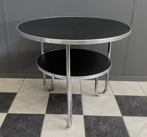 Runder 2-stufiger Mauser Werke Bauhaus Couchtisch – salontafels, Metal, Chrome