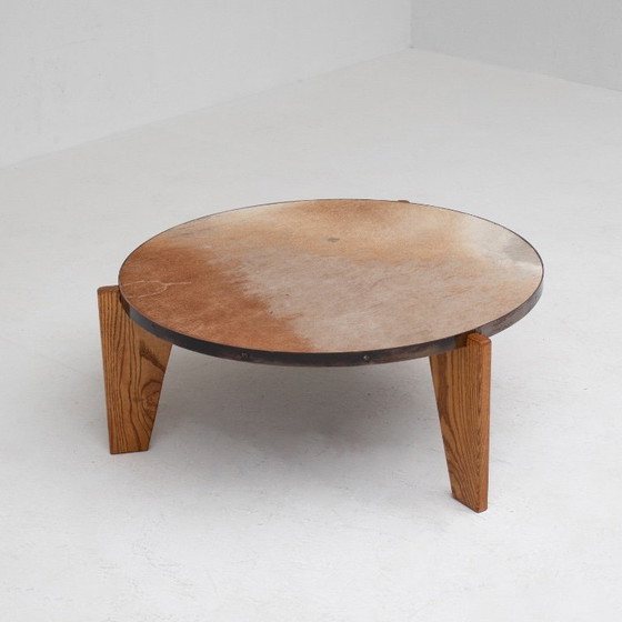Image 1 of Set of Cowhide Coffee Tables with Wood Base