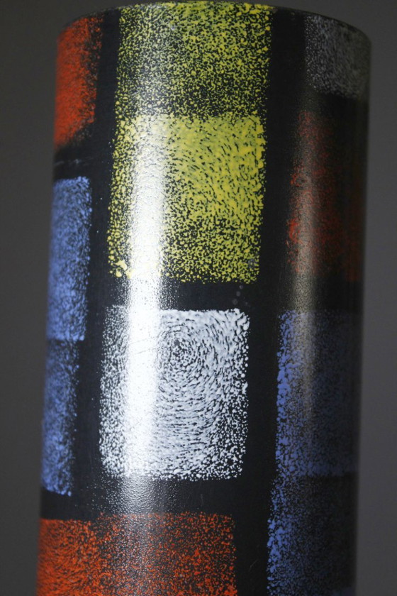Image 1 of Vintage modernist design brass painted roller vase in the style of Mondrian, Italy, 1950s
