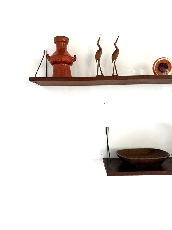 Image 1 of Set of 2 vintage teak wall shelves '60s