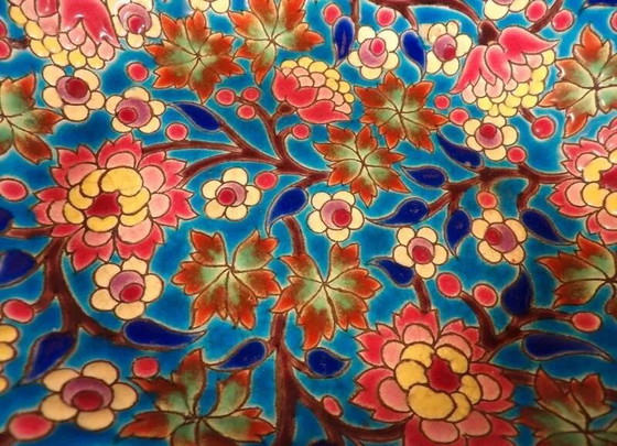 Longwy enamels, Important lobed plate with polychrome floral decoration, 20th century, Bowls, Porcelain (photo 9 of 12)