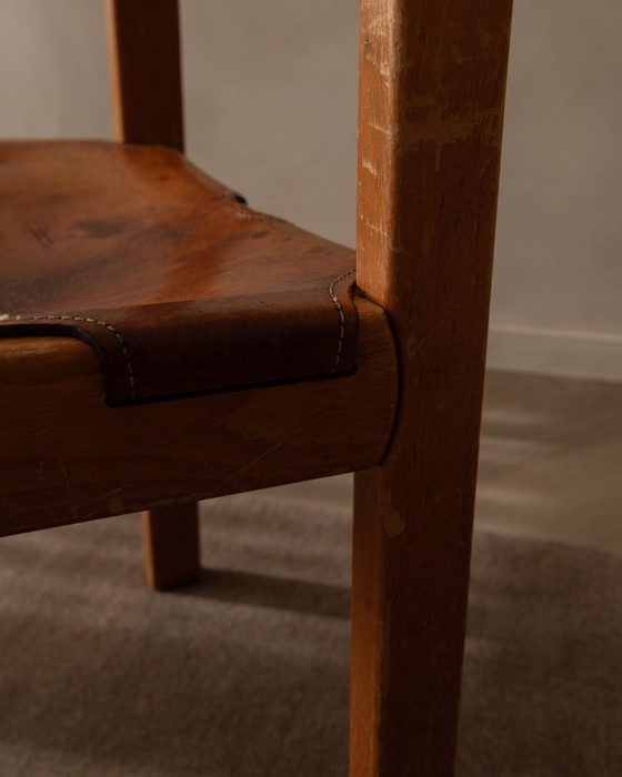 Image 1 of Vintage Maison Regain Elm & Cognac Leather Chair, France 1970s