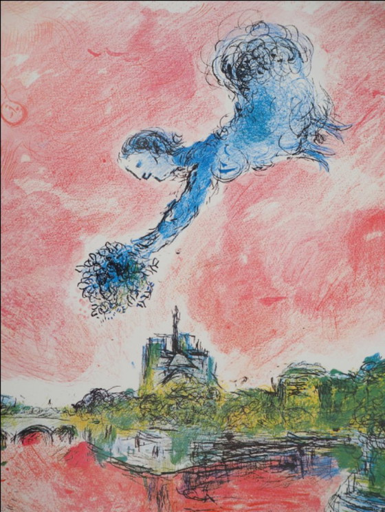 A poetic masterpiece, dreamlike original litograph of Marc Chagall 1981. – Lithographs & prints, Canvas (photo 6 of 9)
