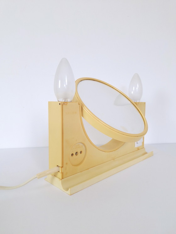 Image 1 of Vintage Vanity Mirror / Retro Cosmetic Mirror / Illuminated Mirror / Space Age Design / 70's Desk Mirror / Tabletop Mirror / Pop