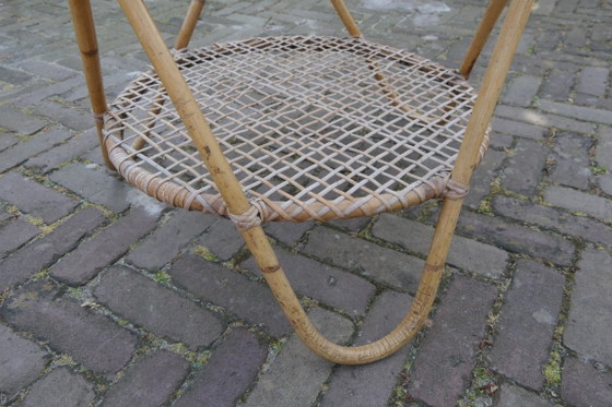 Image 1 of prachtige antieke Franse lounge ligstoel, gemaakt van rotan en bamboe
