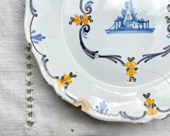 Antique French Faience Plate 18th Century NEVERS Landscape Motif – Crockery (photo 4 of 7)