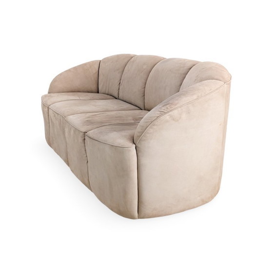 Image 1 of Originele Walter Knoll Piccolino tweezitsbank van suède in vintage stijl.