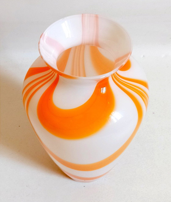 Image 1 of Murano Orange Vase By Carlo Moretti 70's Height 36 cm