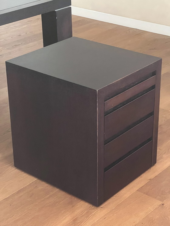 Image 1 of Double wooden desk with leather inlay and drawer units
