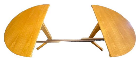 Table de salle à manger XL Vintage Mid-Century en Chêne – Ronde à Ovale – 120-220 Cm (photo 4 of 6)