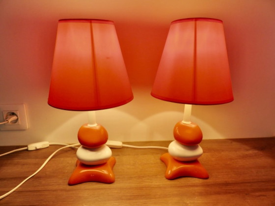 Image 1 of Paar Nachttischlampen im Design der 70er/80er Jahre aus Keramik