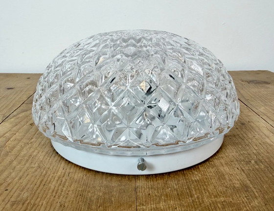 Vintage glazen wand- of plafondlamp uit de jaren 70. – Wandlampen, Glass, Metal (photo 3 of 16)