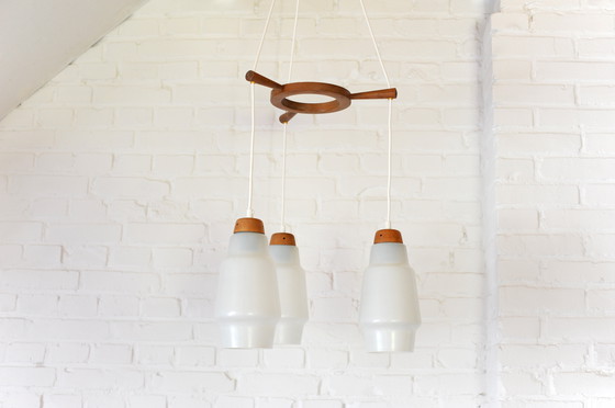 Image 1 of Mid - Century Cascade Pendant Lamp Of Wood And Glass