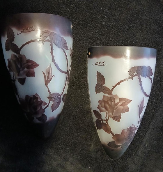 Image 1 of Art Nouveau Gallé pâte de verre wandkandelaars