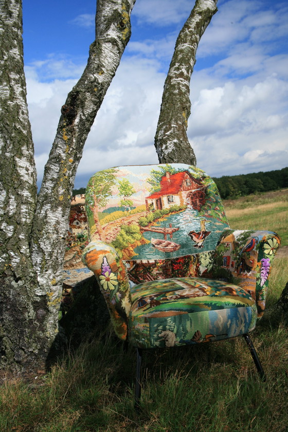 Image 1 of 1 restored ear armchair with hand embroidered gobelins