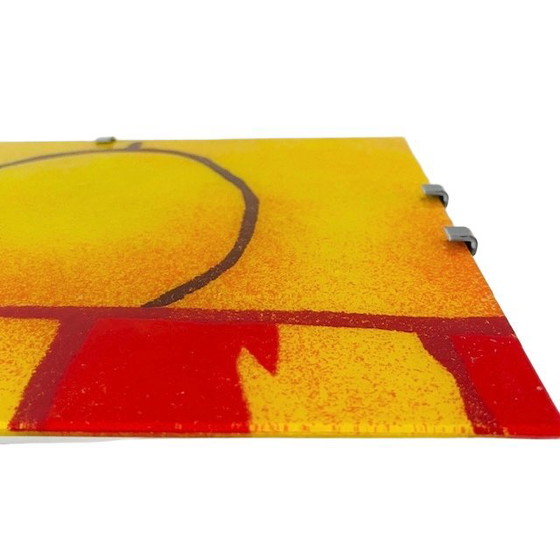 Image 1 of Vintage Ikea Gyllen Gotö wall lamp glass panel yellow and red abstract art 1990s