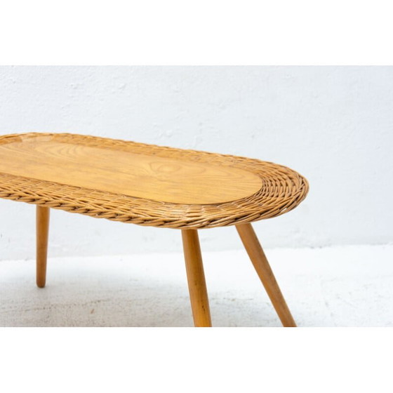 Image 1 of Vintage rattan stool by Jan Kalous for ÚLUV, Czechoslovakia 1960s