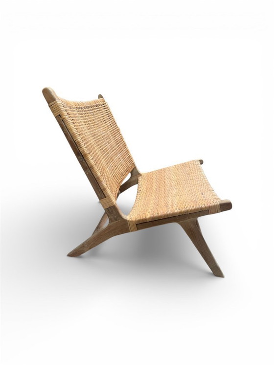 Image 1 of fauteuil de salon en rotin tressé et bois de teck