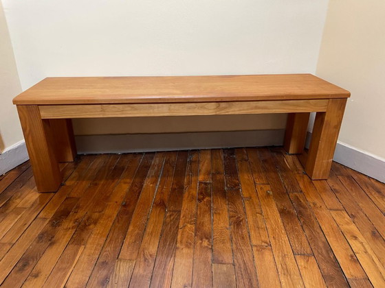 Image 1 of Massief grenen bank, honingkleurige wasafwerking, 140x38x45 cm, vintage eetkamerbank