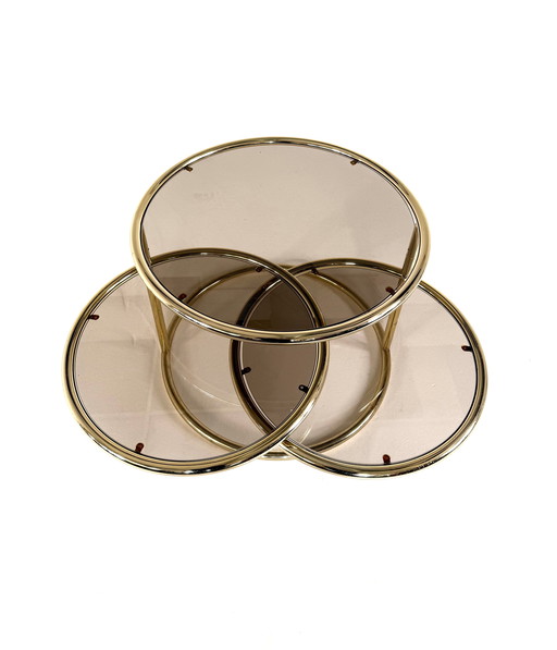 Vintage swivel brass & smoked glass coffee table, 1970s