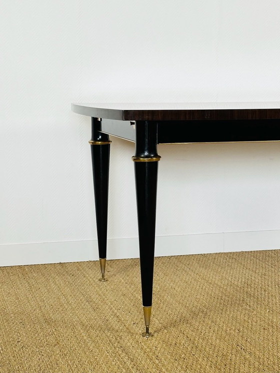 Image 1 of Art Deco modernistische uitschuifbare eettafel van Maccassar ebbenhout, 1950