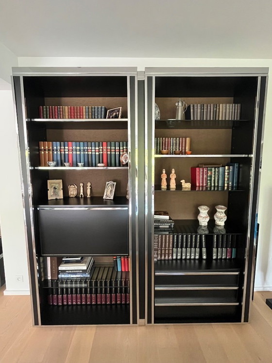 Designer Bookcase – 1973 – Willy Rizzo Style – System RD, Chrome, Wood (photo 13 of 13)