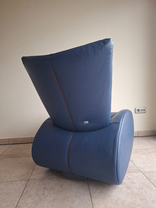 Fauteuil à bascule Hülsta - Cuir nappa bleu